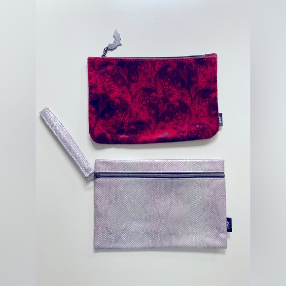 ipsy Handbags - NWOTS IPSY Makeup Bags Red and Silver Pouch Set Bat Gothic & Snakeskin designs